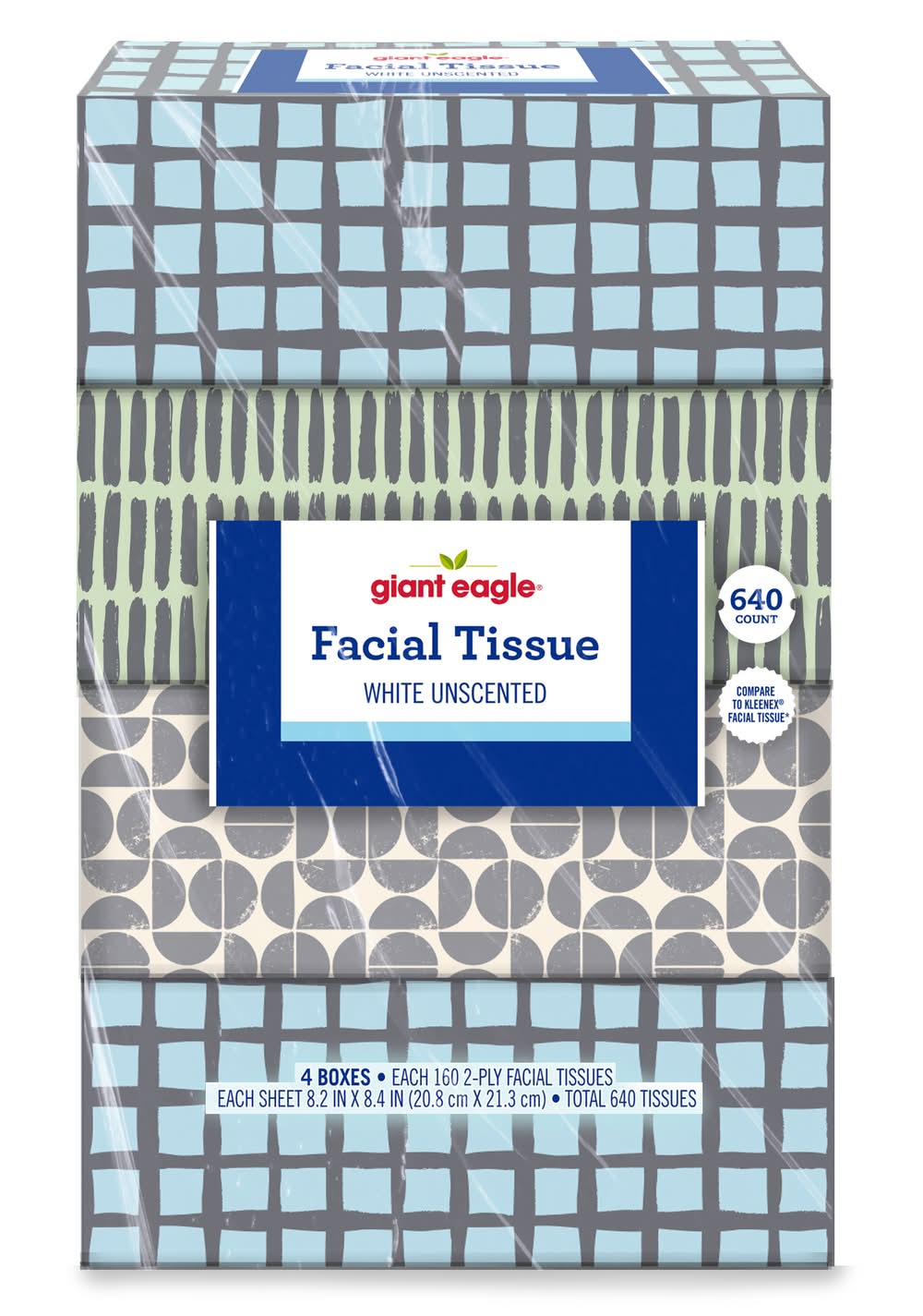 Giant Eagle Unscented Facial Tissue, White (4 x 160 ct)