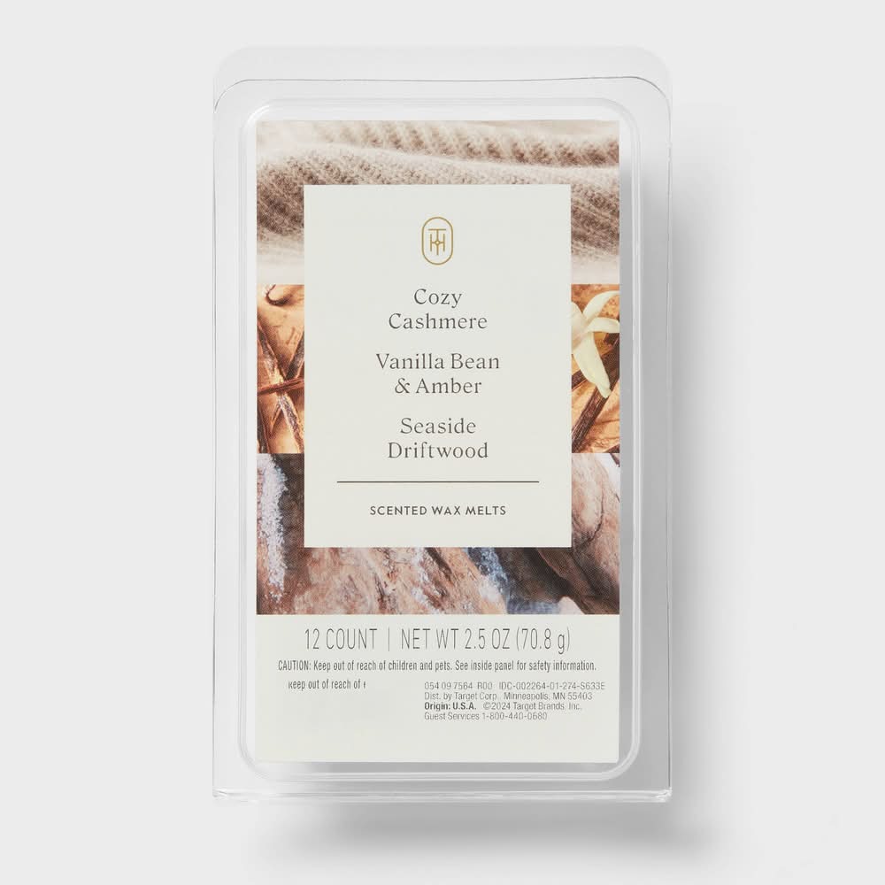 Threshold Cozy Cashmere & Seaside Driftwood Wax Melts, Vanilla-Amber (2.5 oz, 12 ct)
