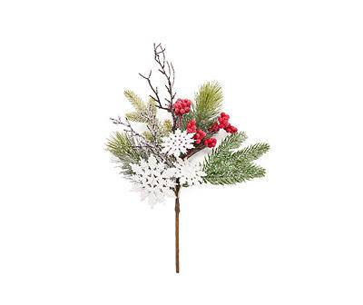 16" Pine, Berry, Twig & Snowflake Bush