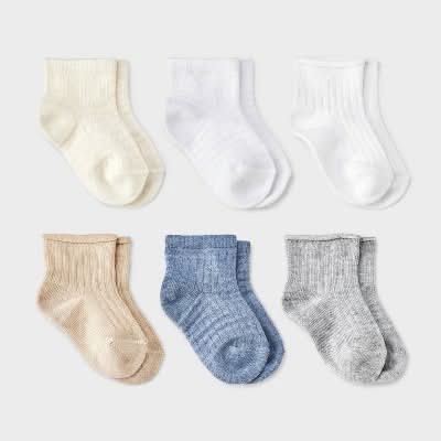 Cat & Jack Baby Waffle Ribbed Ankle Socks, 12-24 Months (6 ct)