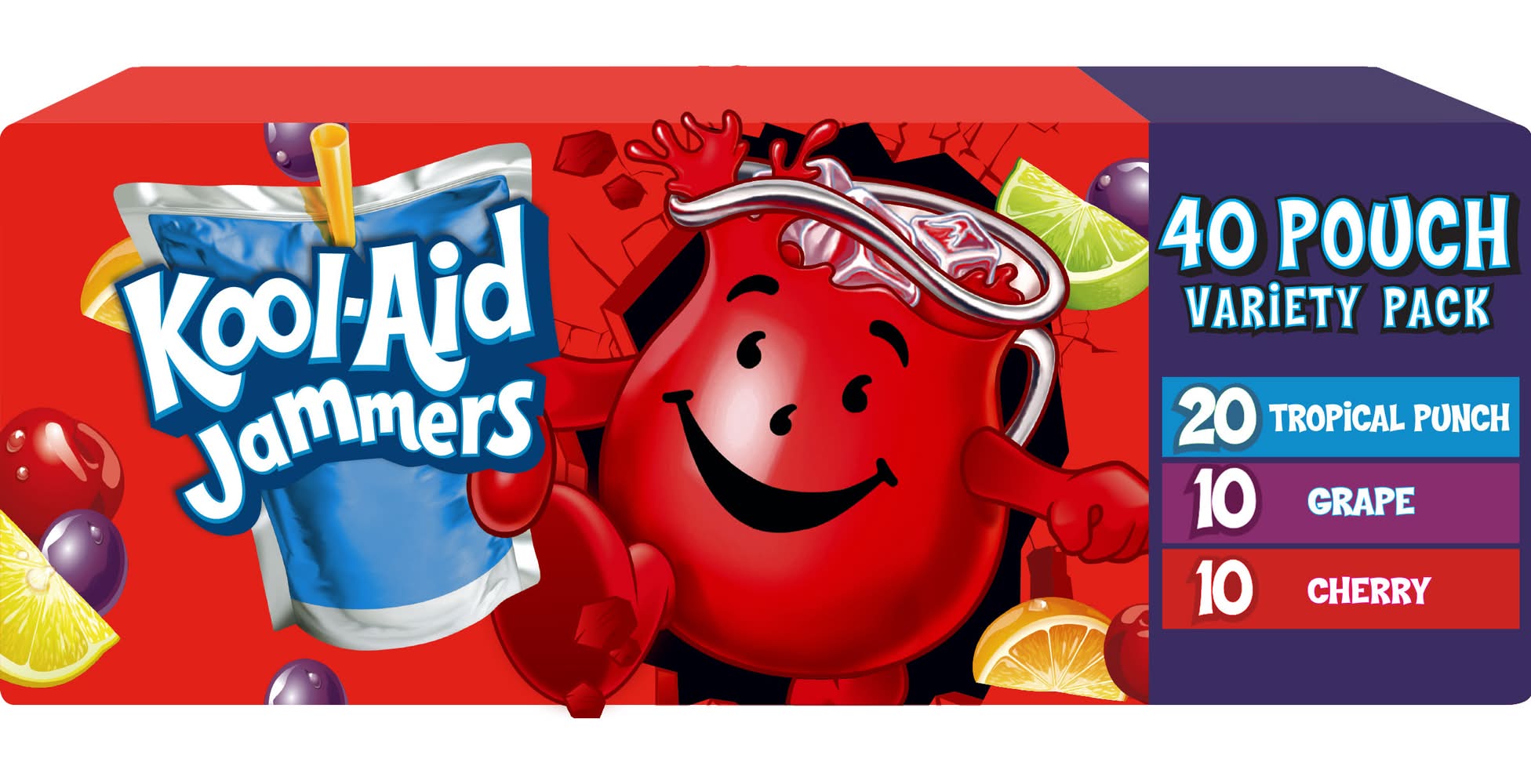 Kool-Aid Jammers Drink Variety pack, Tropical Punch-Grape-Cherry (40 x 6 fl oz)