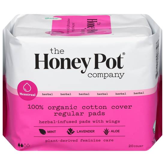 The Honey Pot 100% Organic Cotton Cover Regular Pads (20 ct)
