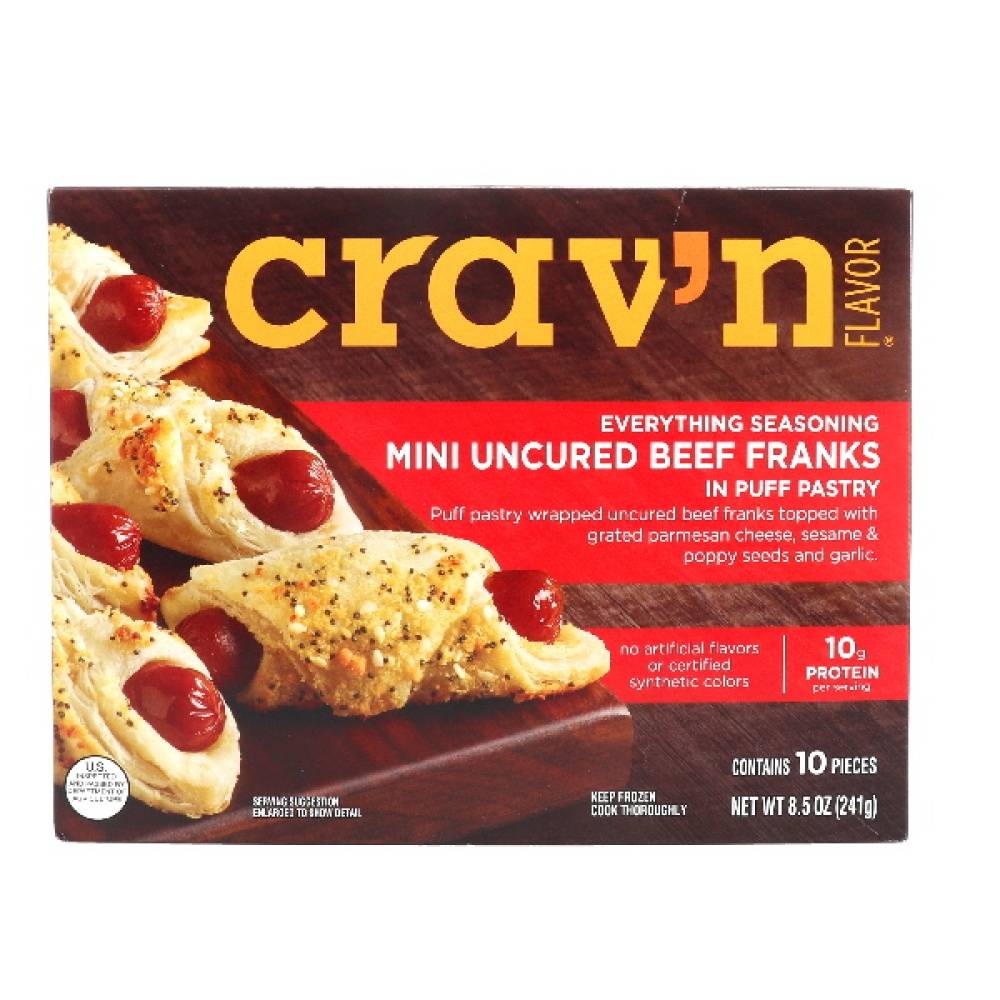 Crav'n Flavor Everything Seasoning Mini Beef Franks in Puff Pastry Snacks (8.5 oz, 10 ct)