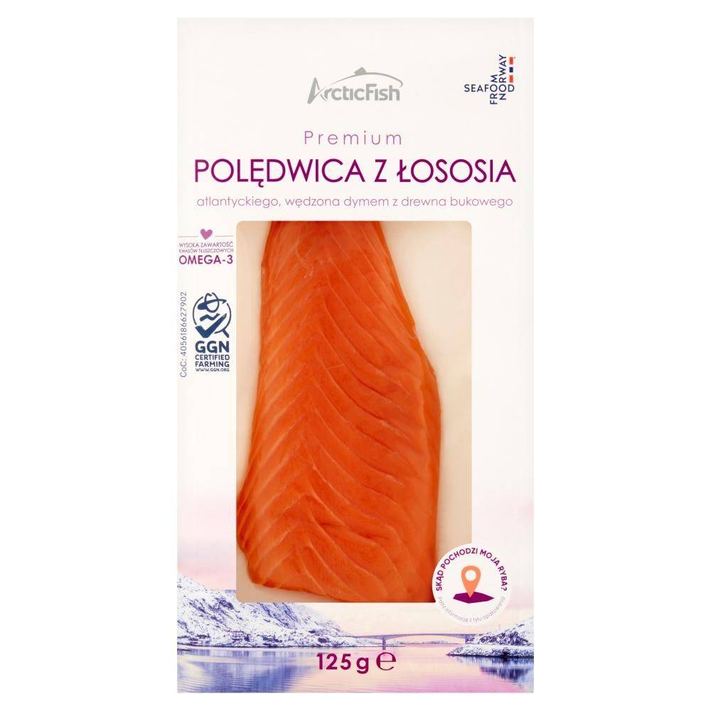 ArcticFish Premium Polędwica z łososia atlantyckiego wędzona dymem z drewna bukowego 125 g