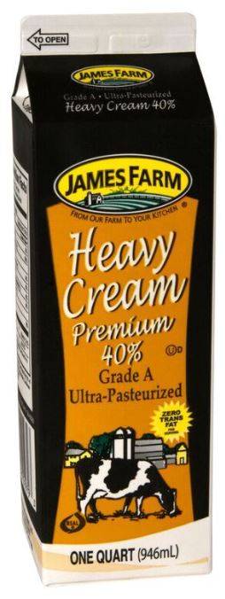 James Farm - Heavy Whipping Cream, 40% - 32 oz (Case of 12)