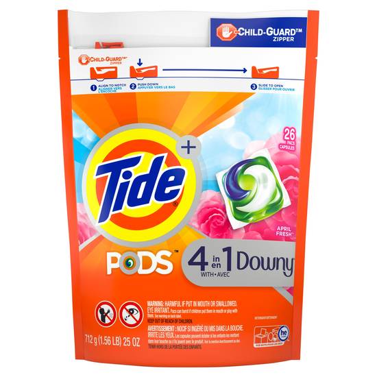Tide PODS Plus Downy HE Turbo Liquid Laundry Detergent Pacs, April Fresh, 26 ct