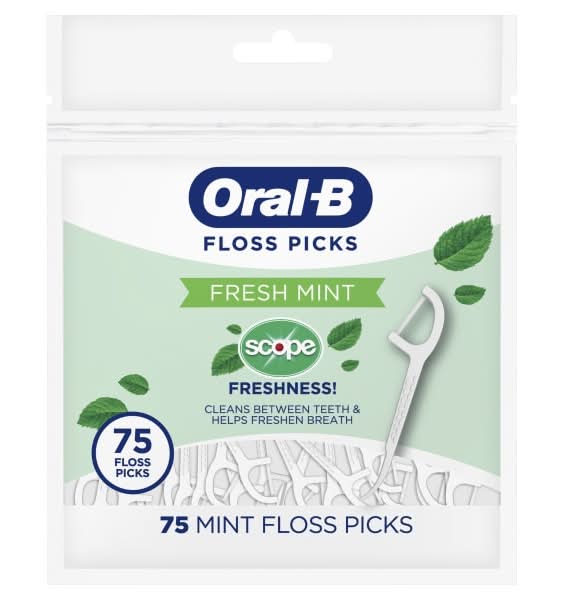 Oral B Burst of Scope Floss Picks, Fresh Mint, Pack Of 75 Picks