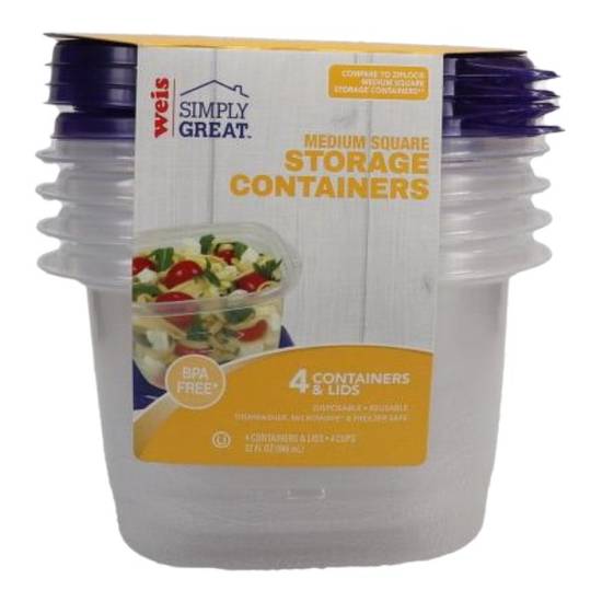 Weis Simply Great Plastic Storage Container Medium Square 4 Cup 4CT