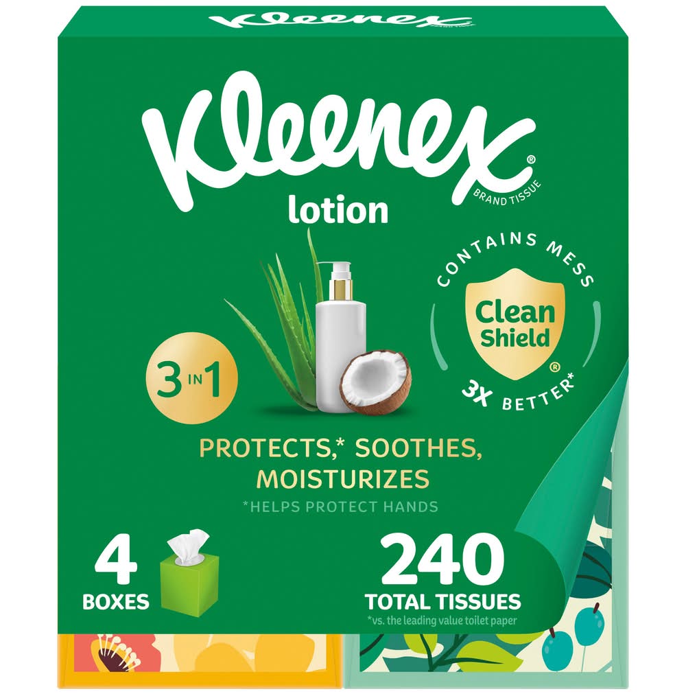 Kleenex Soothing Lotion Facial Tissues, 8.2x8.4 in (4 x 60 ct)