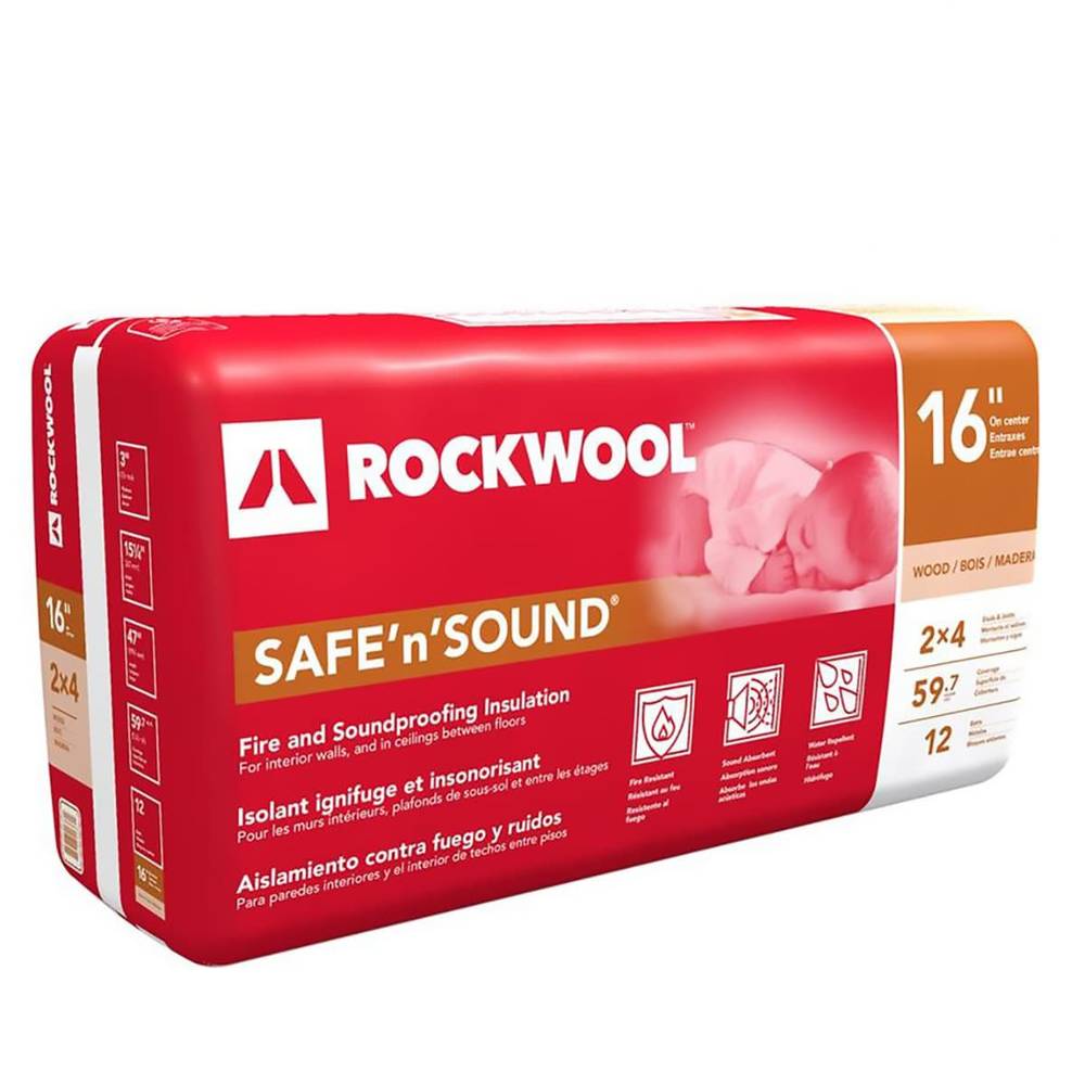 ROCKWOOL SAFE 'n' SOUND Attic Wall Unfaced Stone Wool Batt Insulation 59.7-sq ft (15.25-in W x 47-in L) | RXSS31525