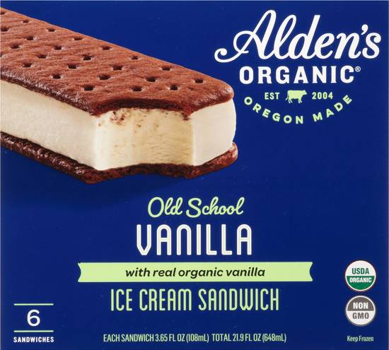 Alden's Organic Vanilla Ice Cream Sandwich (6 ct)
