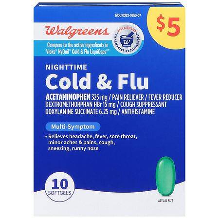 Walgreens Nighttime Cold and Flu Softgels (10 ct)