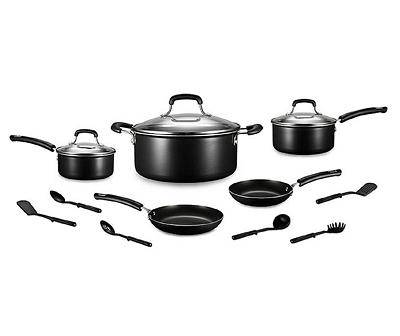 Real Living Non Stick Rivet Handle Cookware Set, Black (14 ct)