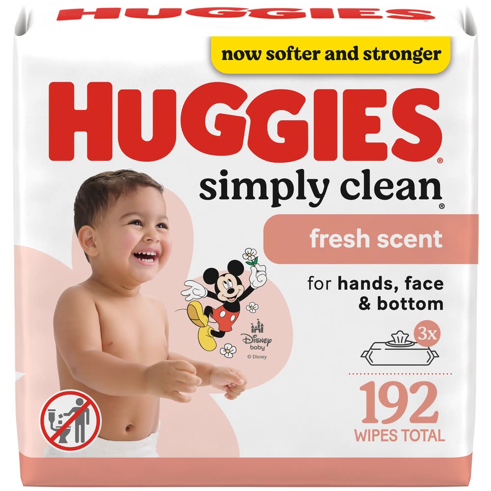 Huggies Simply Clean Baby Wipes, Fresh Scent, 7.7x6.6 in (192 ct)