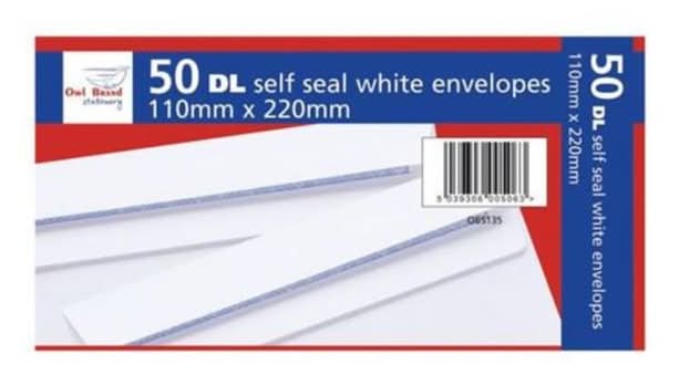 Envelopes White 110 x 220mm 50's