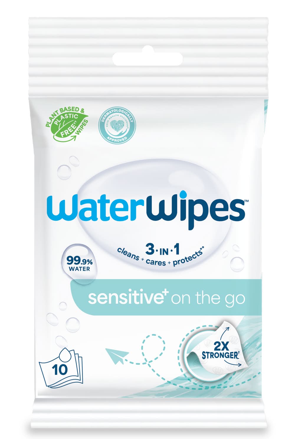 WaterWipes Plastic Free Original Unscented on the Go 99.9% Water Based Baby Wipes, 7 x 6.6" (10 ct)