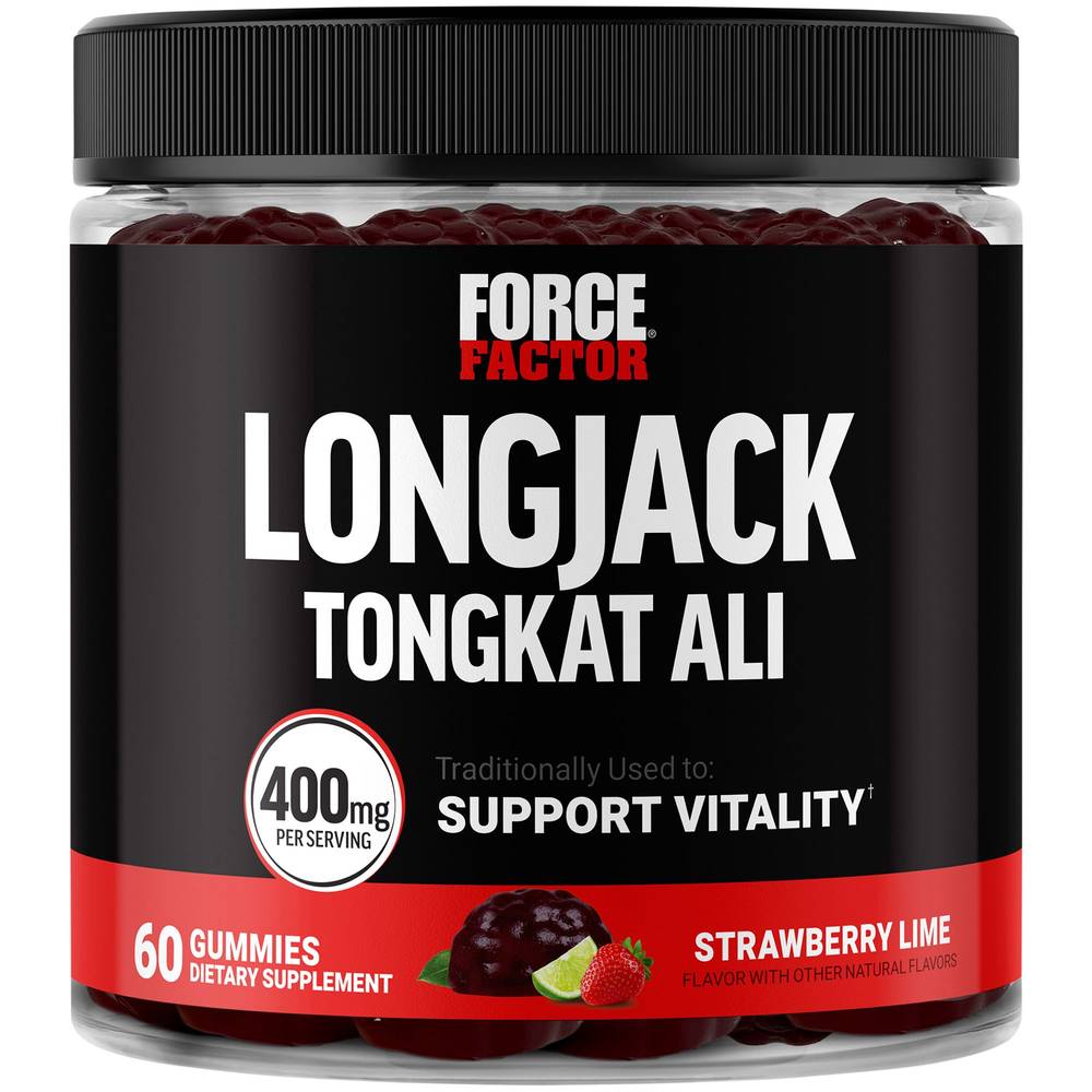 Force Factor Longjack Tongkat Ali Vitality Support Gummies, Strawberry Lime (60 ct)