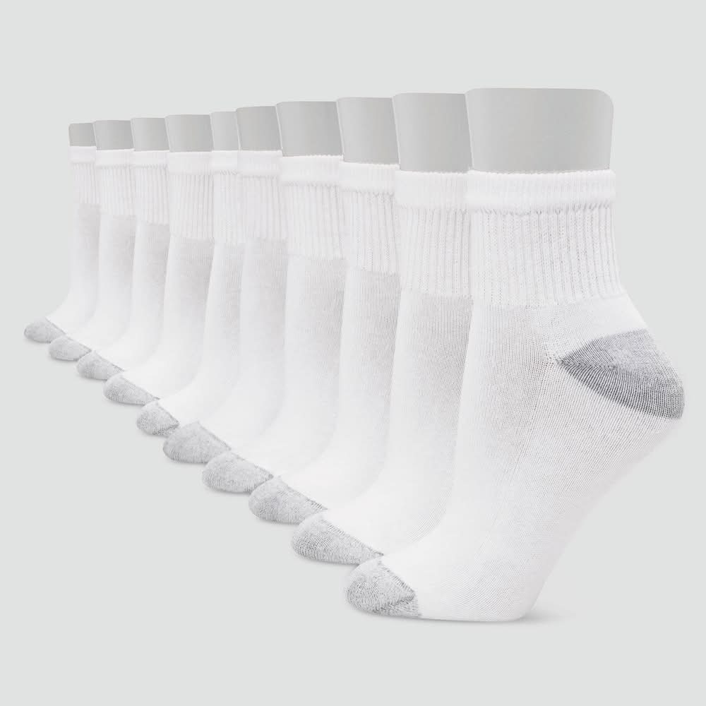 Hanes Ankle Socks, Women, 5-9, White-Gray (10 ct)