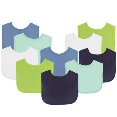 Luvable Friends Baby Boy Cotton Terry Bibs 10pk, Boy Solid Green, One Size