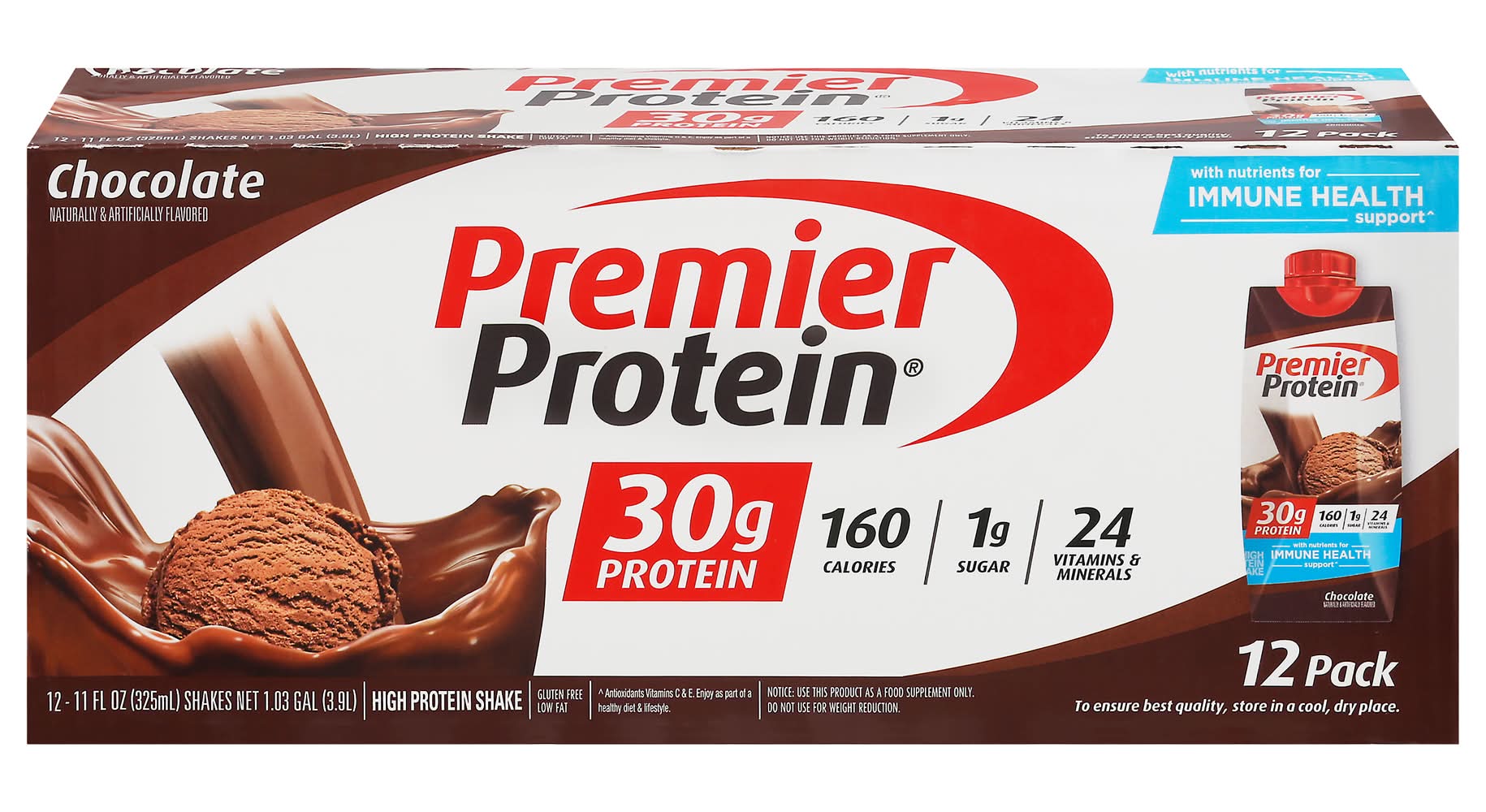 Premier Protein Immune Health High Protein Shake, Chocolate (12 x 11 fl oz)