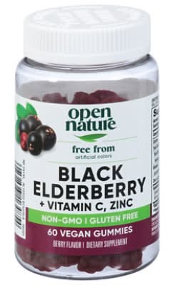 Open Nature Black Elderberry + Vitamin C & Zinc Supplements Vegan Gummies, Berry (60 ct)