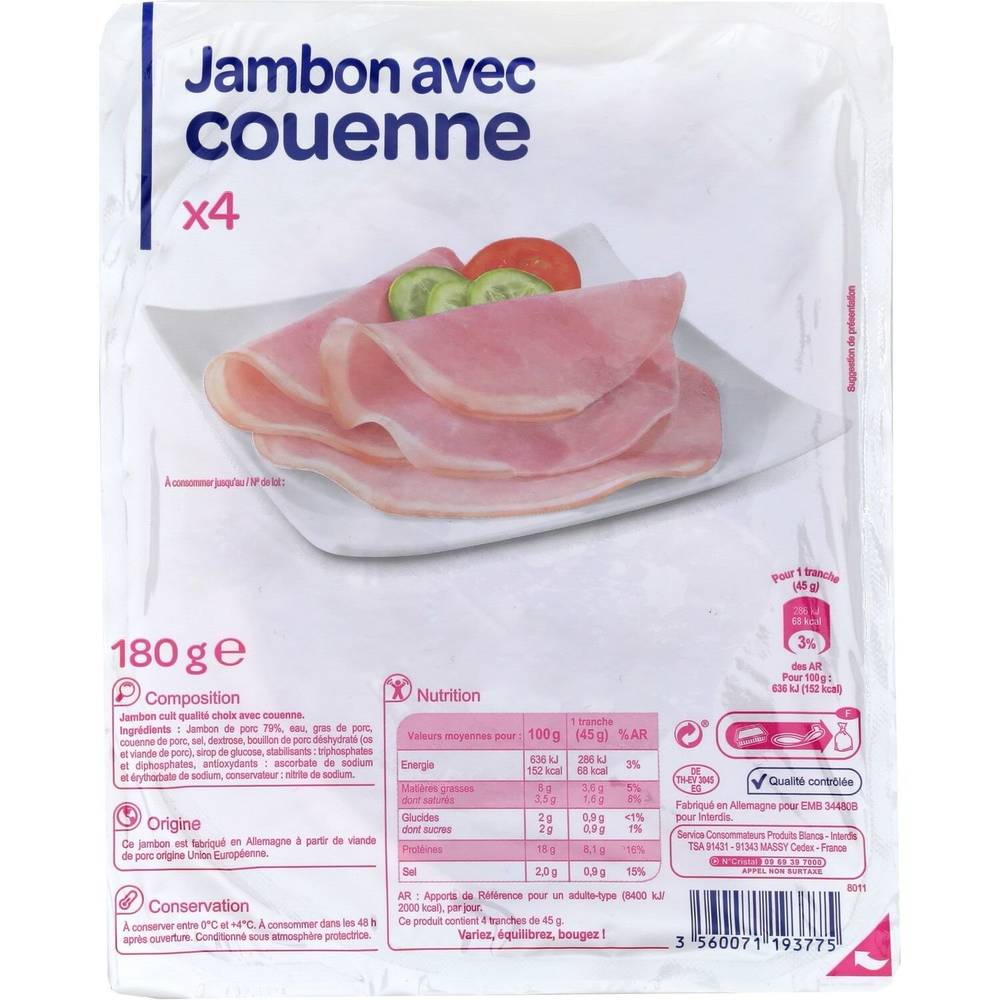 Carrefour - Jambon cuit qualité choix avec couenne