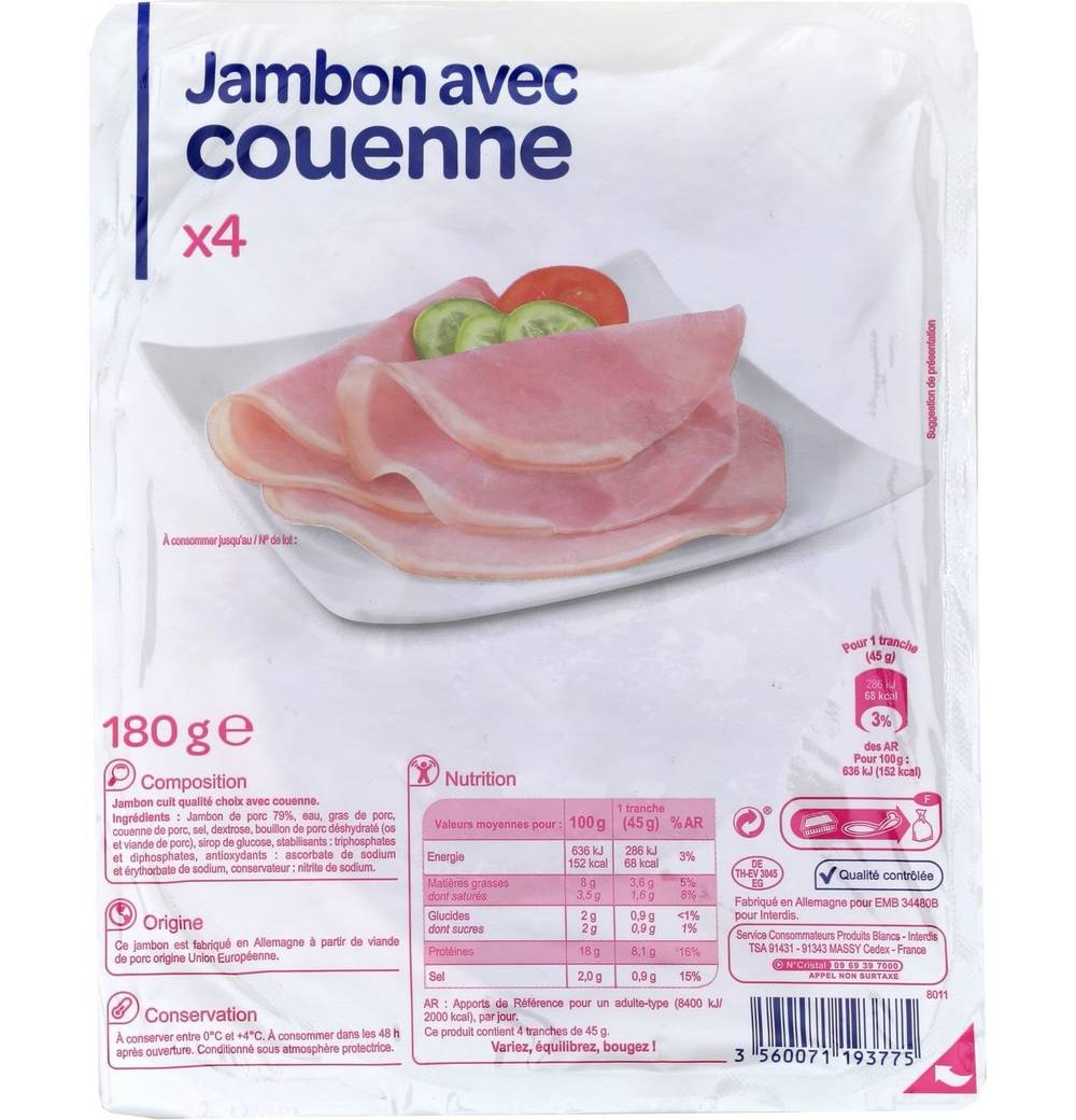 Carrefour - Jambon cuit qualité choix avec couenne (4)