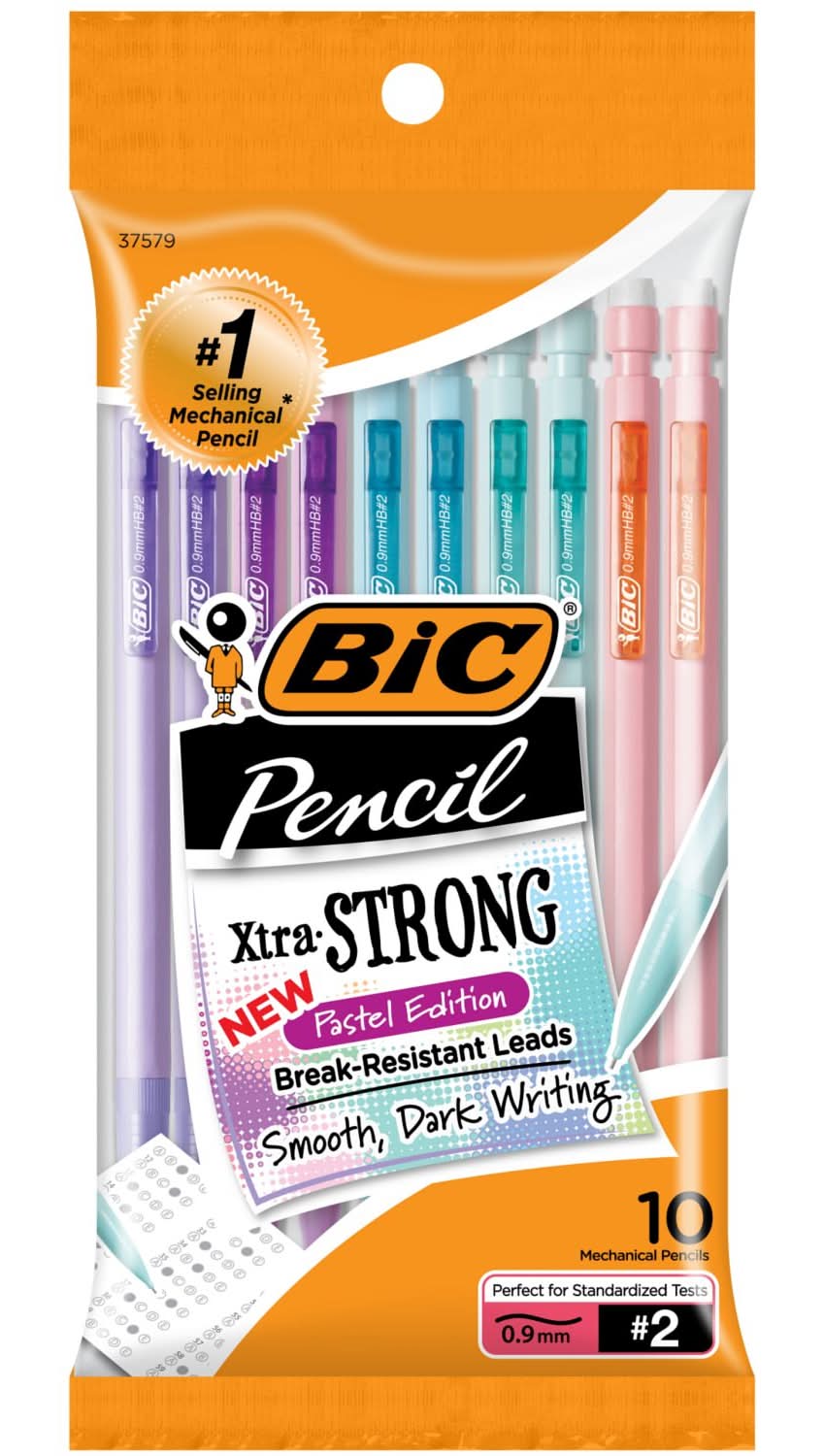 BiC Xtra Smooth Pastel Edition Pencils With Erasers, 0.9 mm, Assorted (6.7 oz, 10 ct)