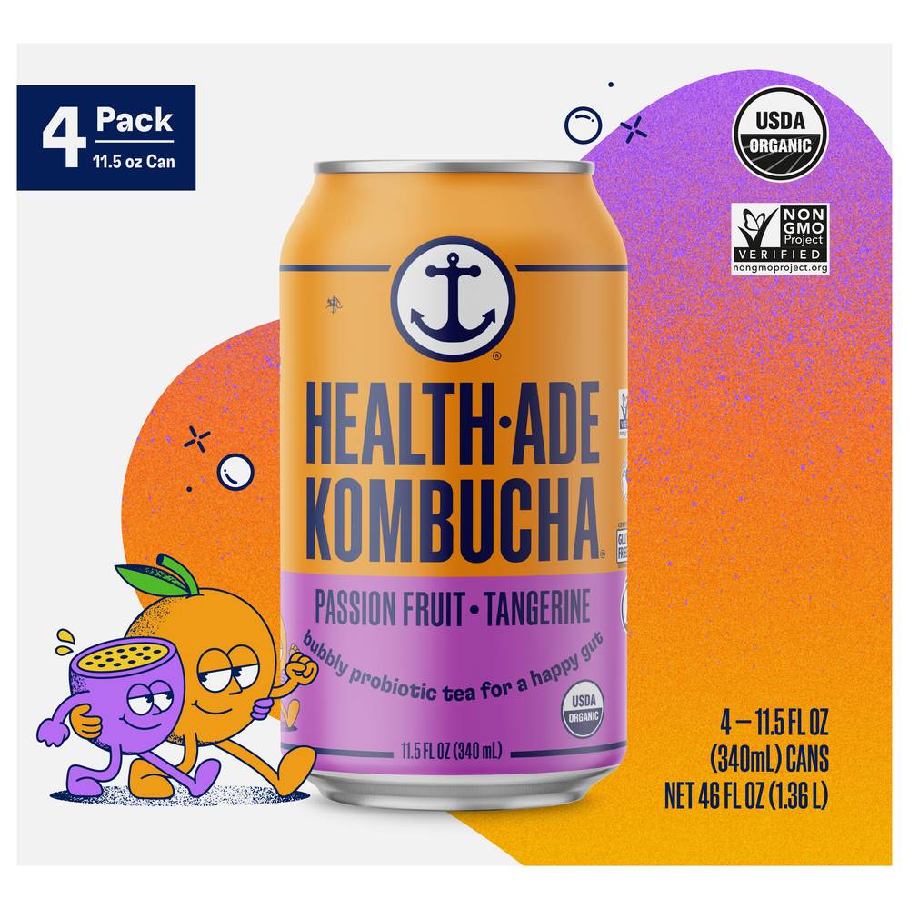Health-Ade Kombucha Tea, Passion Fruit-Tangerine (4 x 11.5 fl oz)