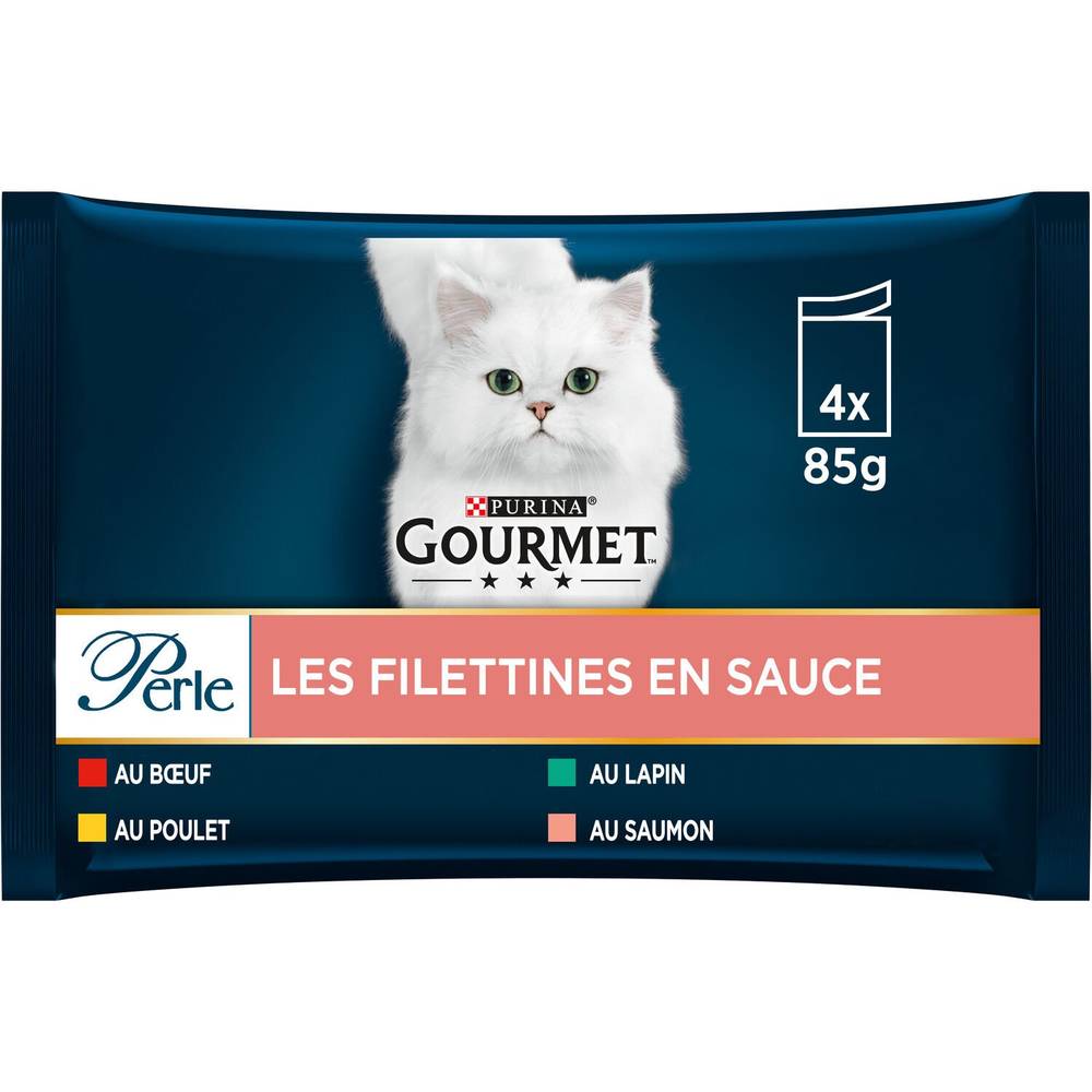 Pâtée pour chat Adulte Mini Filets en sauce au bœuf, au poulet, au lapin & saumon PURINA GOURMET - Les 4 sachets de 85g