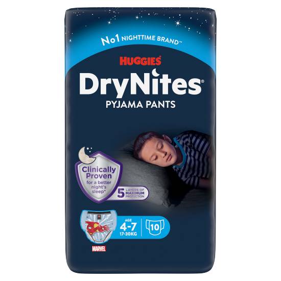 Huggies Drynites, Pyjama Pants, Boy, 4-7 Years (17-30kgs), 10 pants
