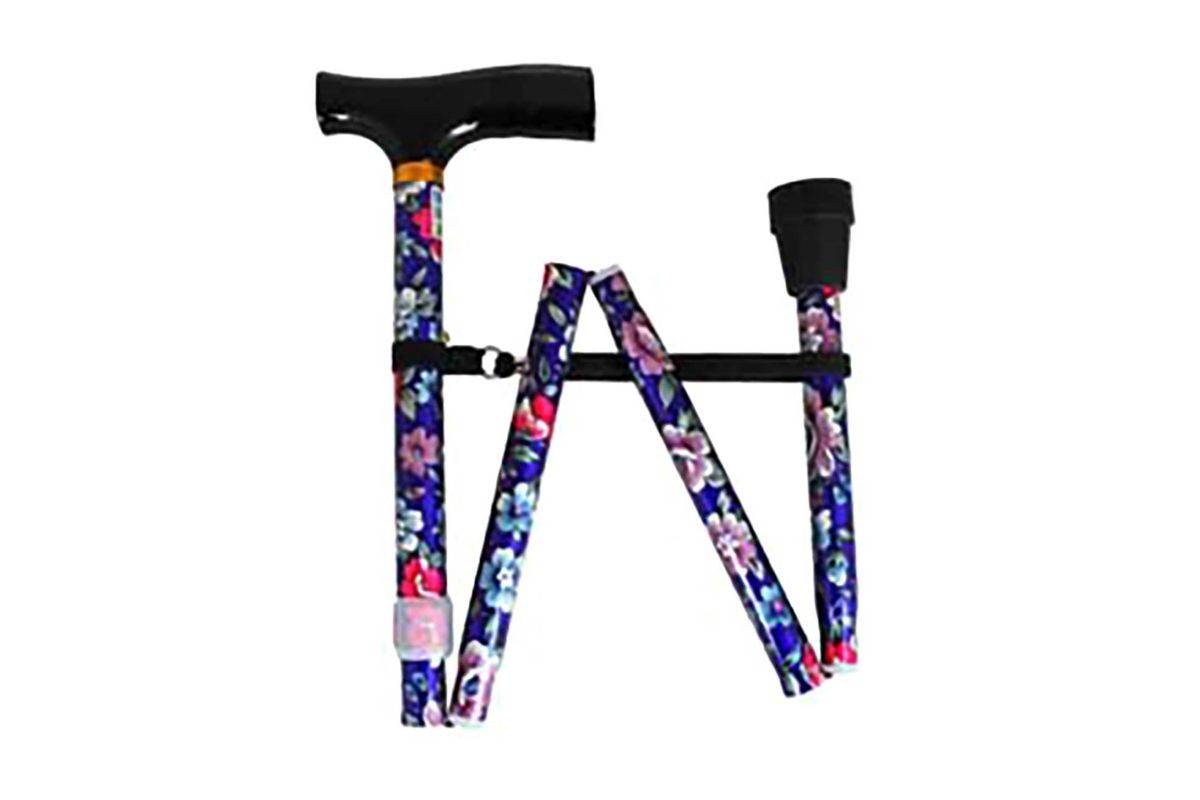 NRS Folding Walking Stick Blue Floral