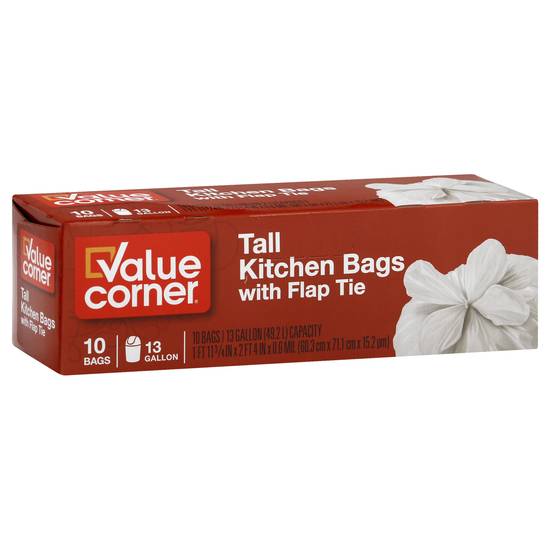 Value Corner Tall Kitchen Bags With Flap Tie (10 ct)