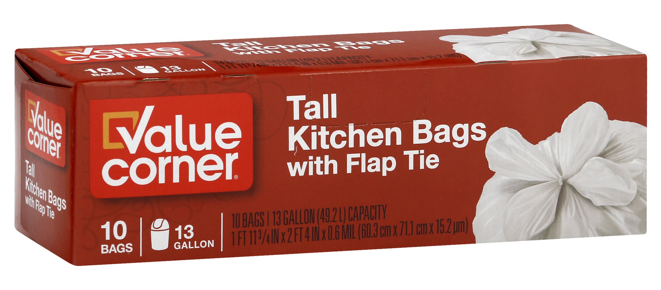 Value Corner Tall Kitchen Bags With Flap Tie