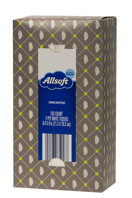 Allsoft Unscented Tissues, 8.4 x 8 in, White (160 ct)