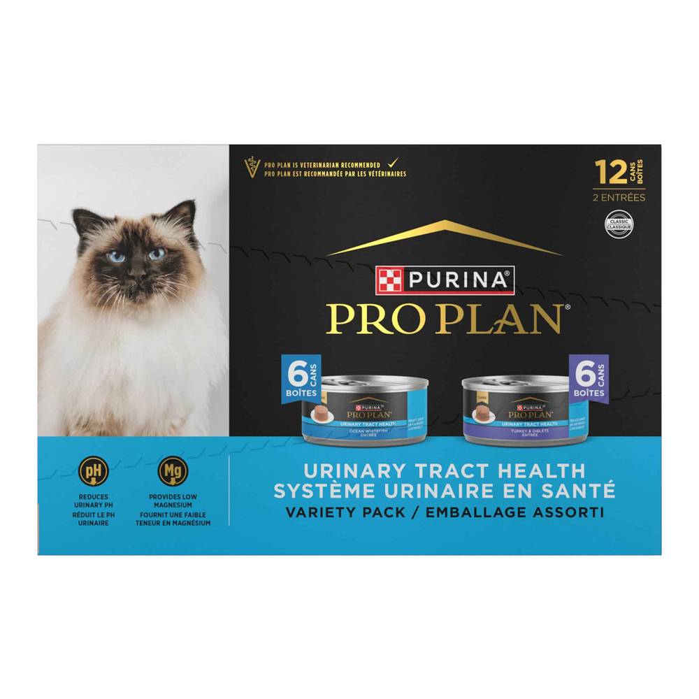 Purina Pro Plan Urinary Tract Health Pate Cat Food Variety Pack, Turkey and Giblets, and Ocean Whitefish Entrees - (12) 5.5 Ounce Cans