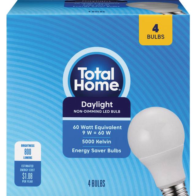 Total Home Led Light Bulb 9W=60W Daylight 4-Pack