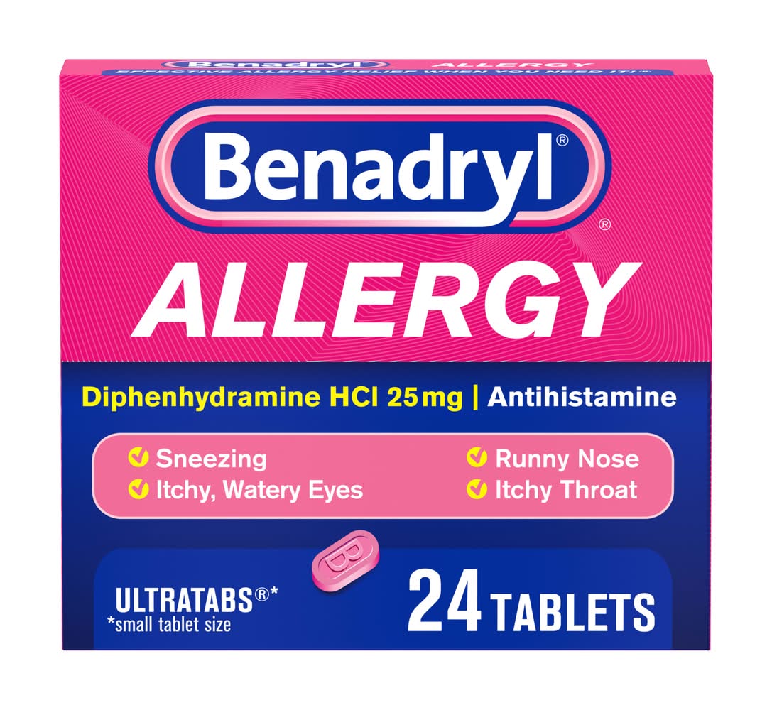 Benadryl Ultratabs Diphenhydramine Allergy Relief Tablets 25 mg (1.6 oz, 24 ct)