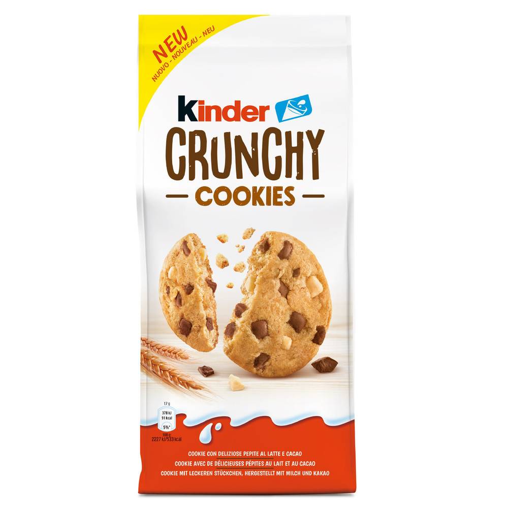 Biscuits cookies crunchy, pépites de chocolat au lait et chocolat blanc KINDER - le paquet de 136g