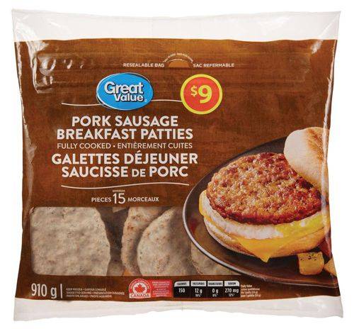 Great value galettes de petit-déjeuner à la saucisse de porc (910 g) - pork sausage breakfast patties (910 g)