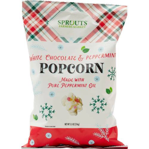 Sprouts White Chocolate & Peppermint Popcorn Made With Pure Peppermint Oil