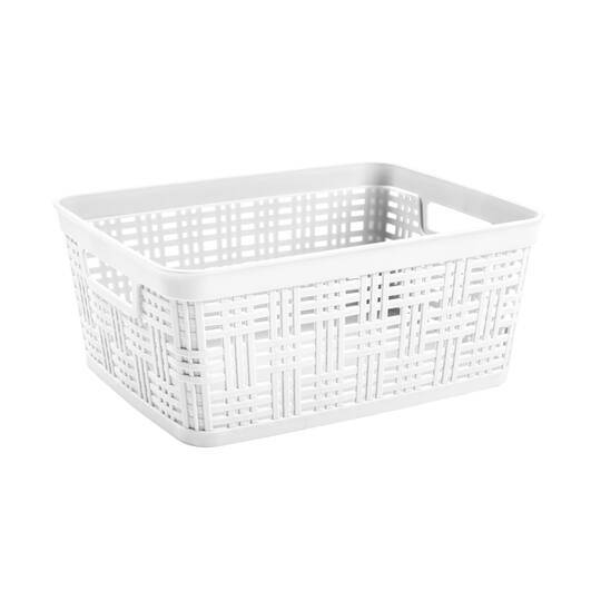 White Plastic Wicker Storage Basket By Simply Tidy