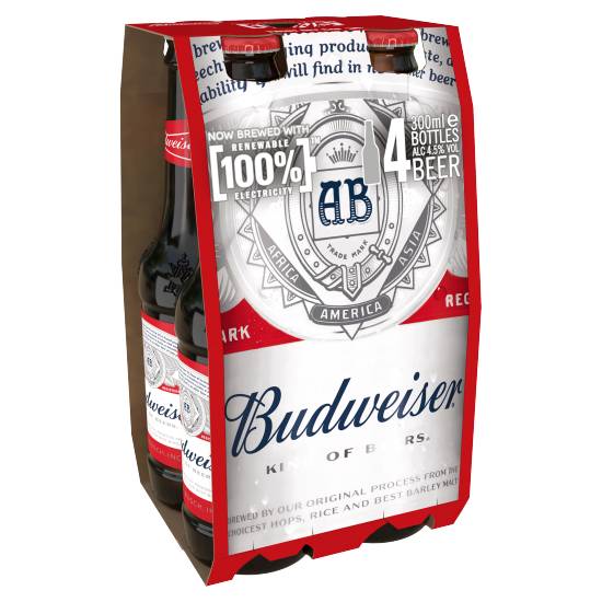 Budweiser Lager Beer Bottles (4 x 300ml)