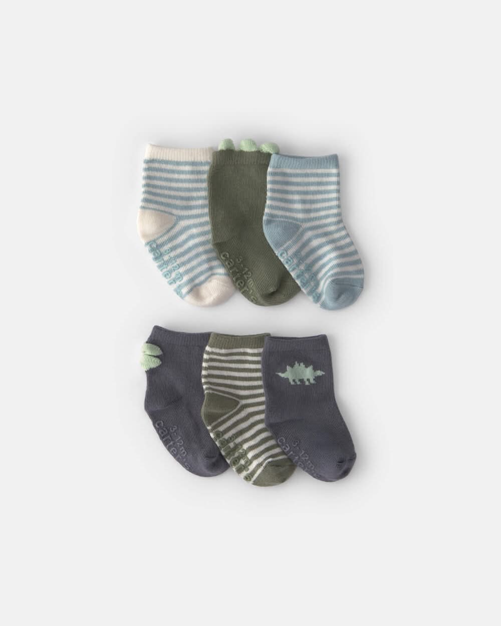 Baby Boy 6-Pack Dinosaur Striped Ankle Socks - Multi - 3-12M