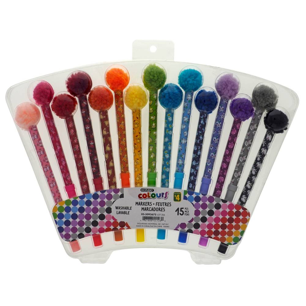 Studio Colours Pompom Washable Coloring Marker, Assorted (15 ct)