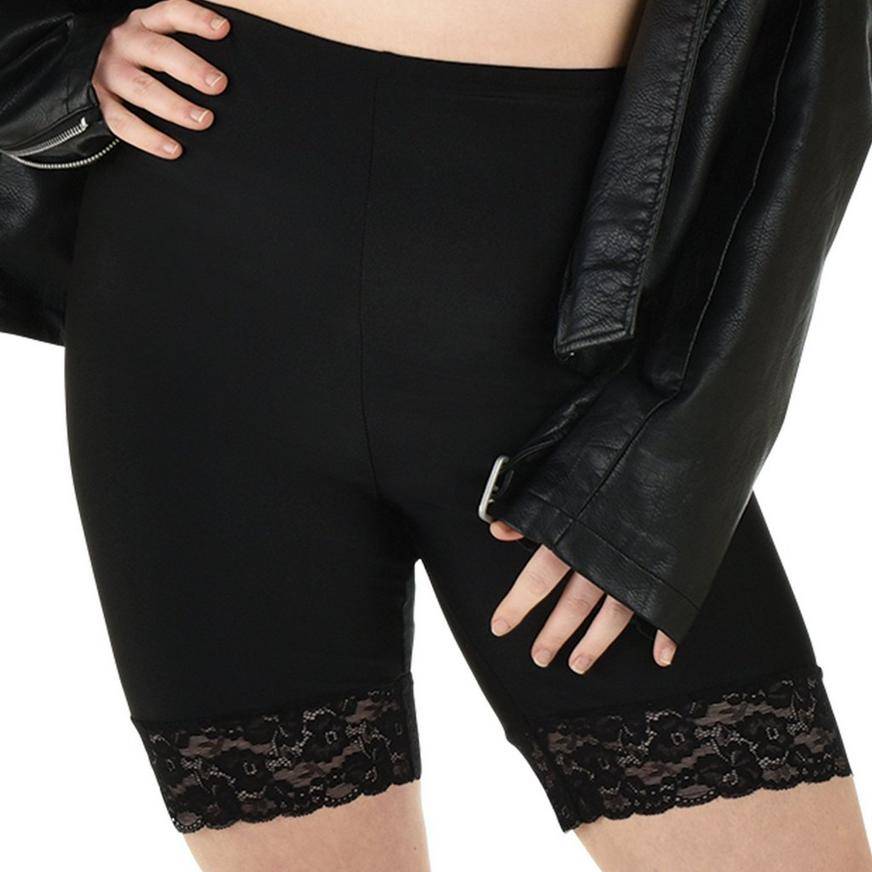 Adult Black Lace Hem Plus Size Bike Shorts - Size - Plus