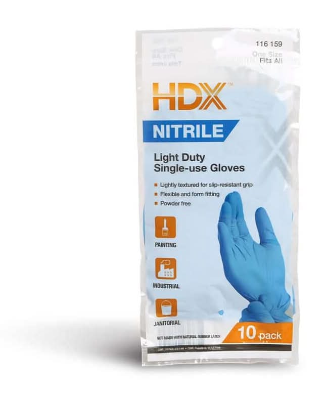 Hdx Hdx Blue Nitrile Disposable Gloves 10-Pack, Latex-Free, Powder-Free, For Painting, Automotive And Cleaning