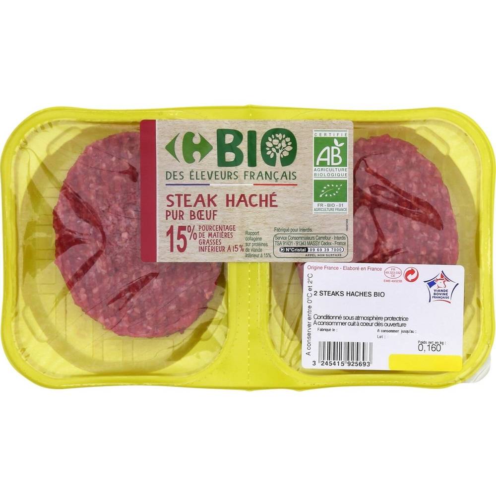 Carrefour Bio - Steaks hachés pur bœuf