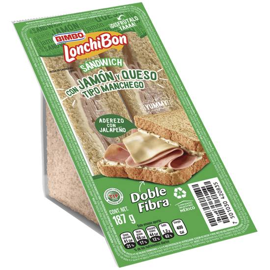 Bimbo lonchibon sándwich con jamón y queso (187 g)