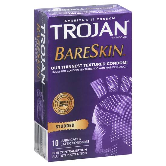 Trojan Studded Bareskin Premium Lubricant Condoms (10 ct)